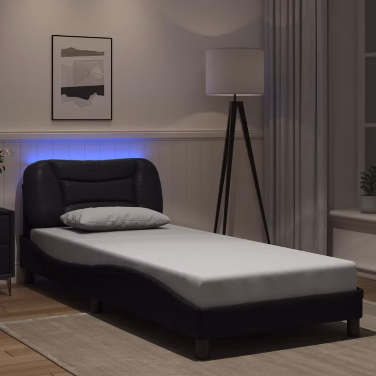 vidaXL Giroletto Hvar Nero con LED e porta USB, L/P/H: 90 x 190 cm
