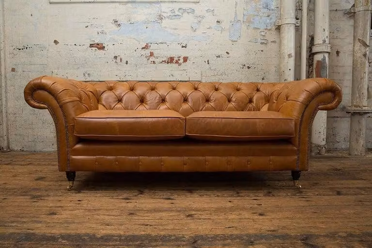 Sofa Luxus Leder Chesterfield Couch Sofas Polster 3 Sitzer Garnitur Braun