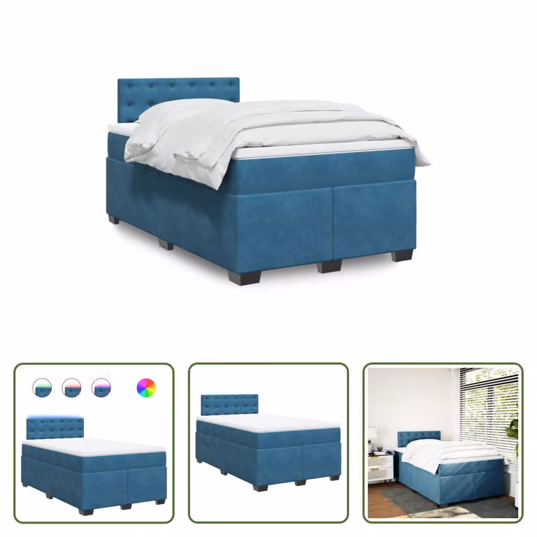 The Living Store Letto a molle con materasso blu 120x200 cm in velluto