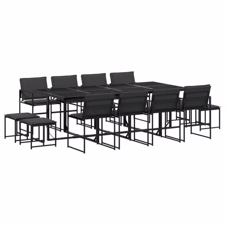 Set da Pranzo da Giardino 13 pz con Cuscini Nero in Textilene