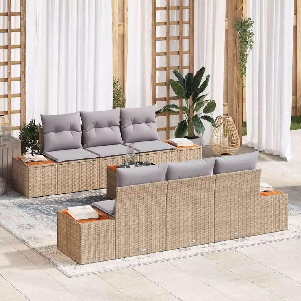Maison Exclusive - Set Divano da Giardino con cuscino 7 pcs Beige Poly Rattan