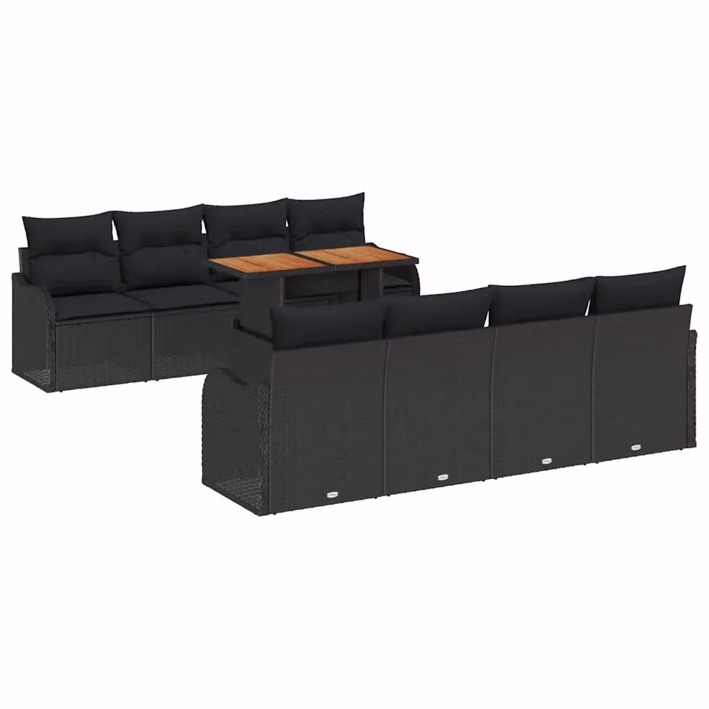 Set Divano da Giardino vidaXL 9 Pezzi Nero con Cuscini e Contenitore per Archiviazione in Rattan e Metallo – 2