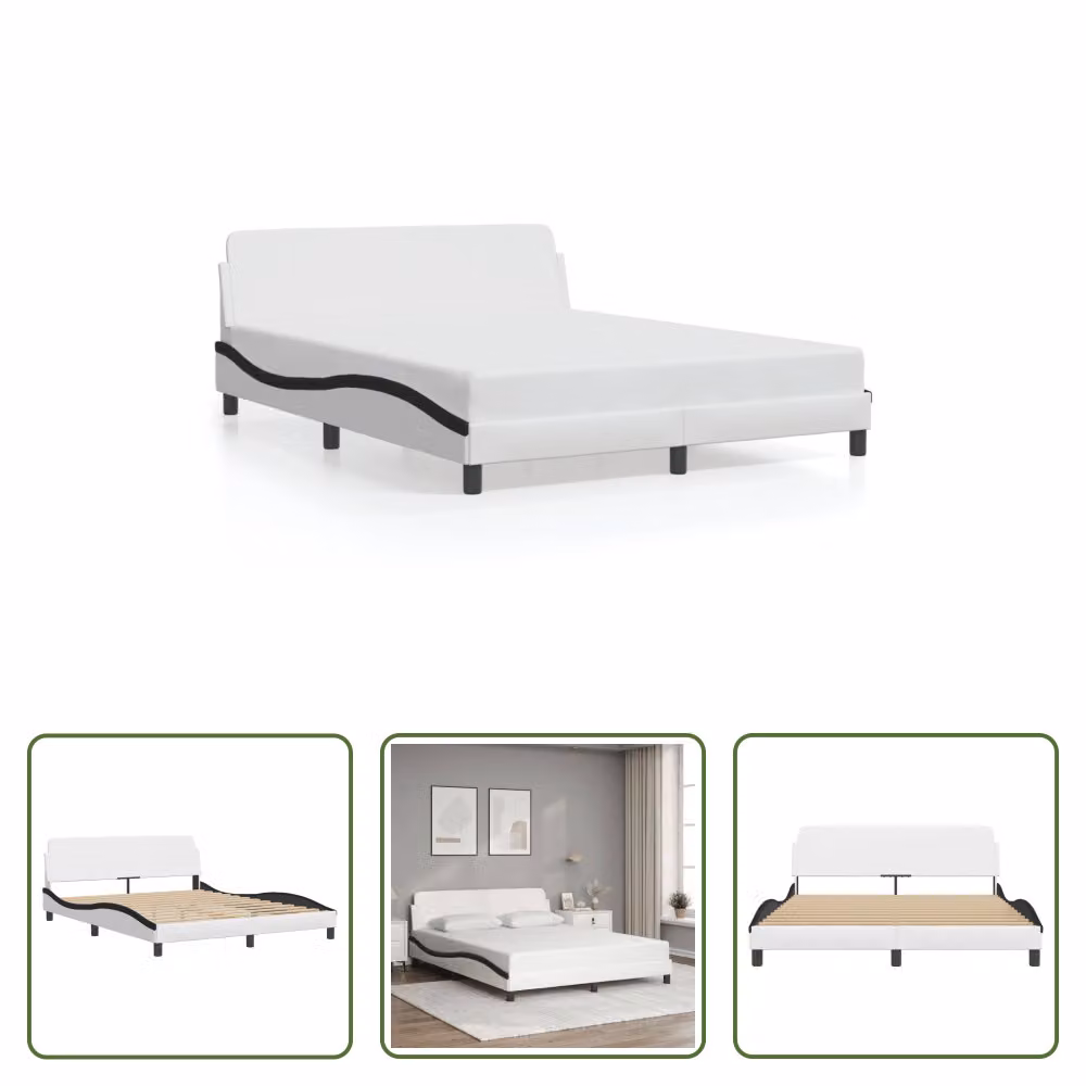 The Living Store Struttura letto con testiera bianca e nera 160x200 cm in ecopelle