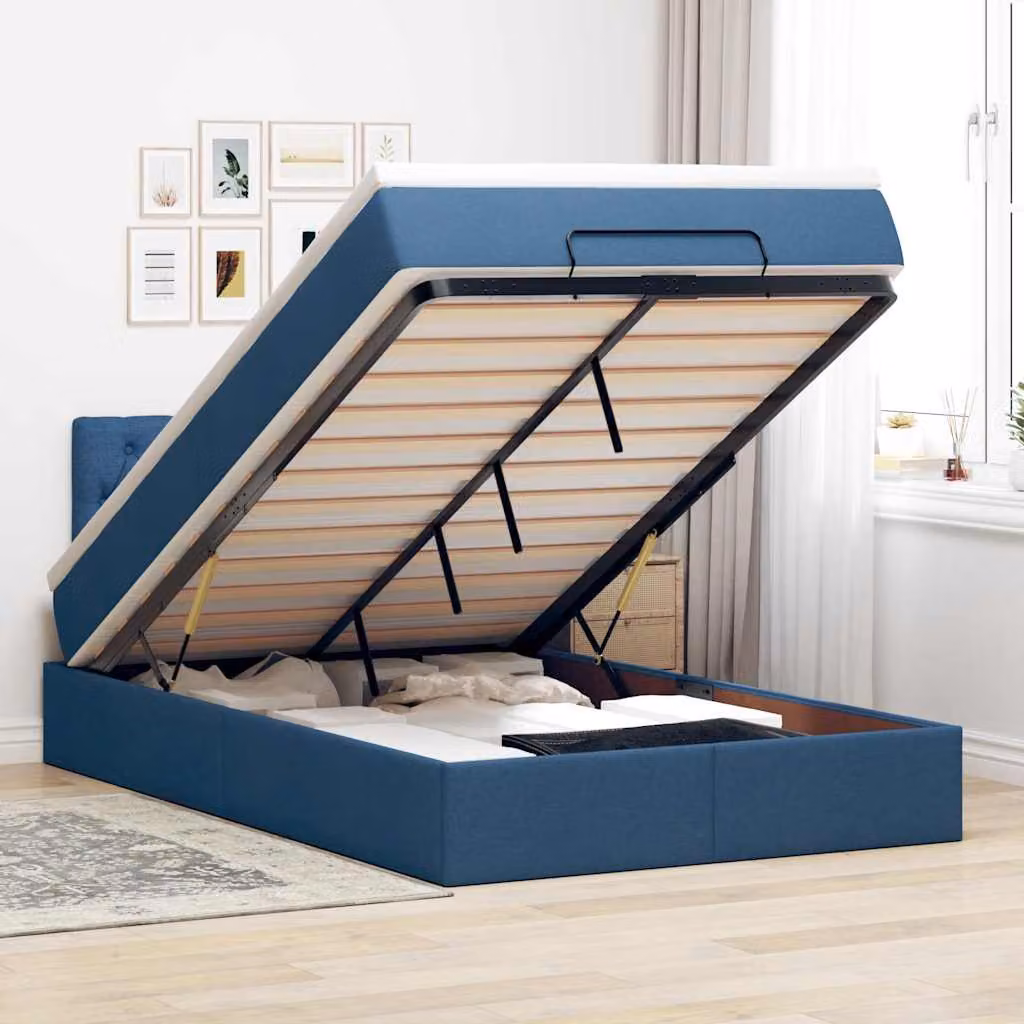 Pouf Letto con Materasso vidaXL in Tessuto Blu e Bianco, L/P/H: 200 x 120 x 40 cm – 1