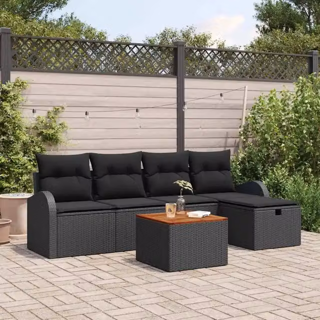 Set Divano da Giardino 6 pz Nero polyrattan 3359506