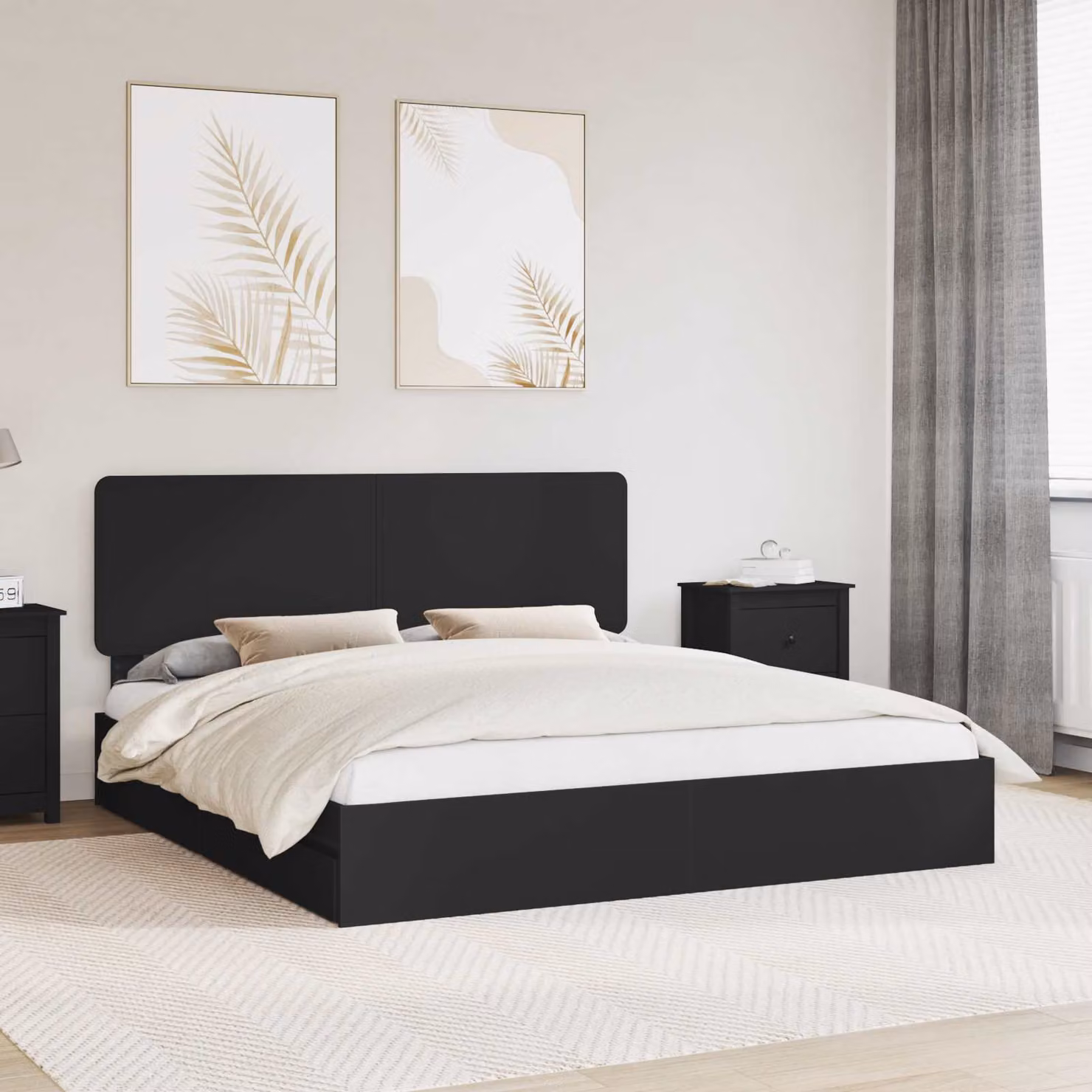 Letto con contenitore moderno vidaXL in legno ingegnerizzato nero L/P/H: 200 x 200 x 206 cm
