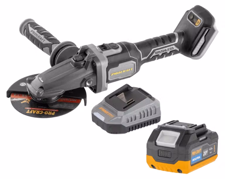 Procraft Industrial AG125Cbb Smerigliatrice angolare a batteria a testa piatta 20 V 125 mm Brushless Solo - senza batteria, senza caricabatterie