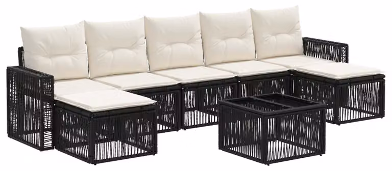 Set Divano da Giardino 8 pcs Nero e Bianco Crema polyrattan