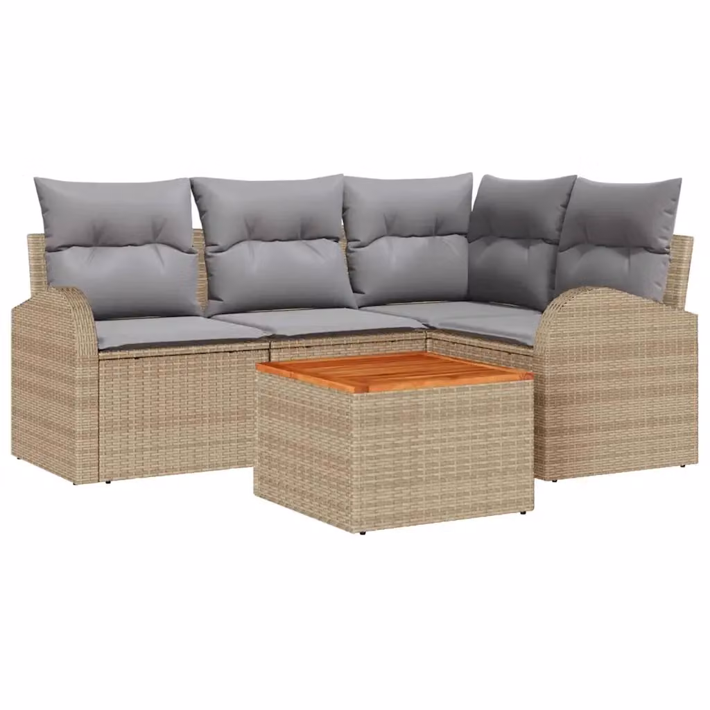 Set Divano da Giardino a L vidaXL in Polyrattan con Tavolino, Colore Beige e Grigio, 5 Pezzi – 2