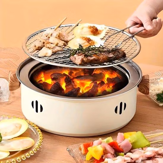 Mini-Roaststation, griglia modulare a carbone, ideale per il tavolo, realizzata in acciaio inossidabile e dotata di griglia.