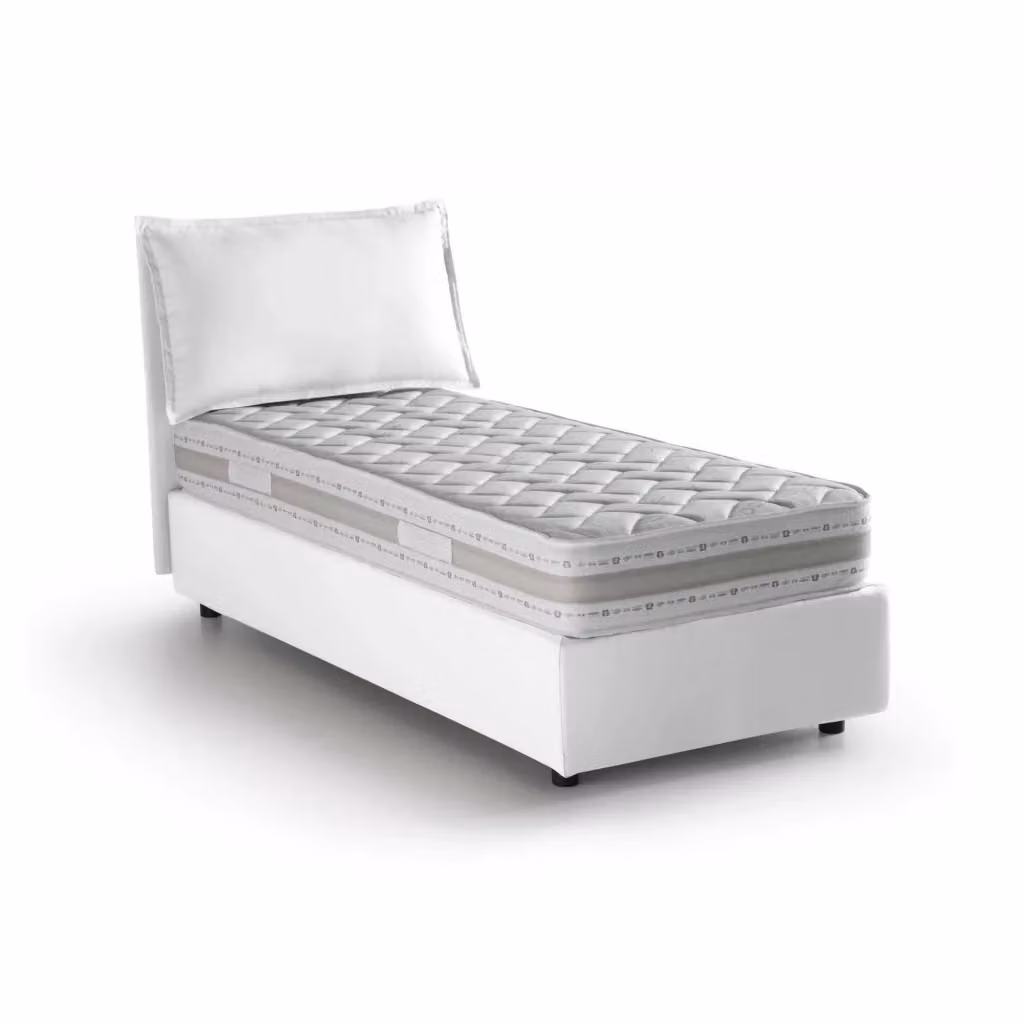 Letto singolo contenitore Aren Talamo Italia con rivestimento in tessuto e materasso incluso, Bianco, 80x190 cm – 2