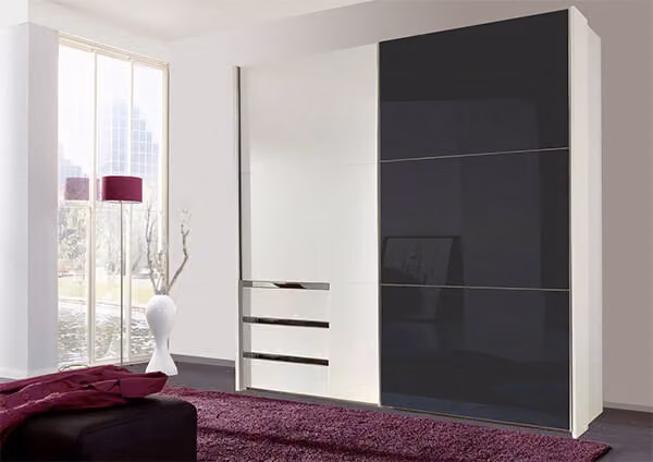 Armadio con ante scorrevoli Level 200cm a 2 ante in vetro grigio bianco