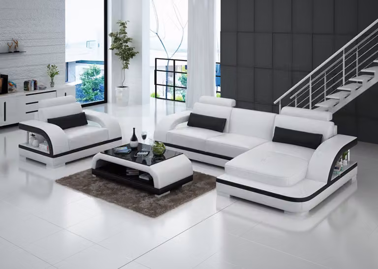 Ledersofa Couch Wohnlandschaft Ecksofa + 1Sitzer Garnitur Modern Sofa G8011E