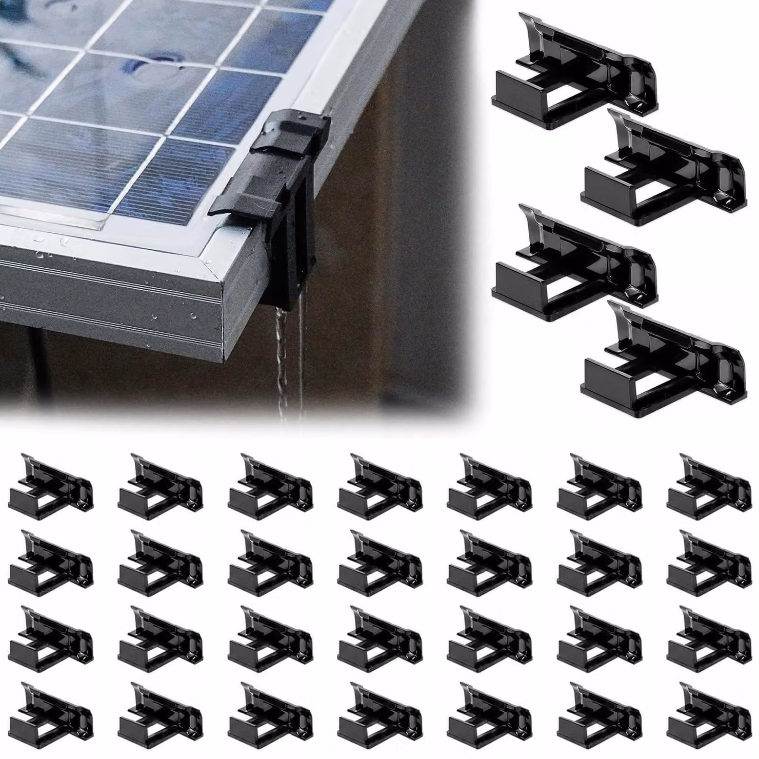 Clip per lo scarico dell'acqua dai pannelli solari, confezione da 32 pezzi, dimensioni 30 mm, materiale ABS, colore nero