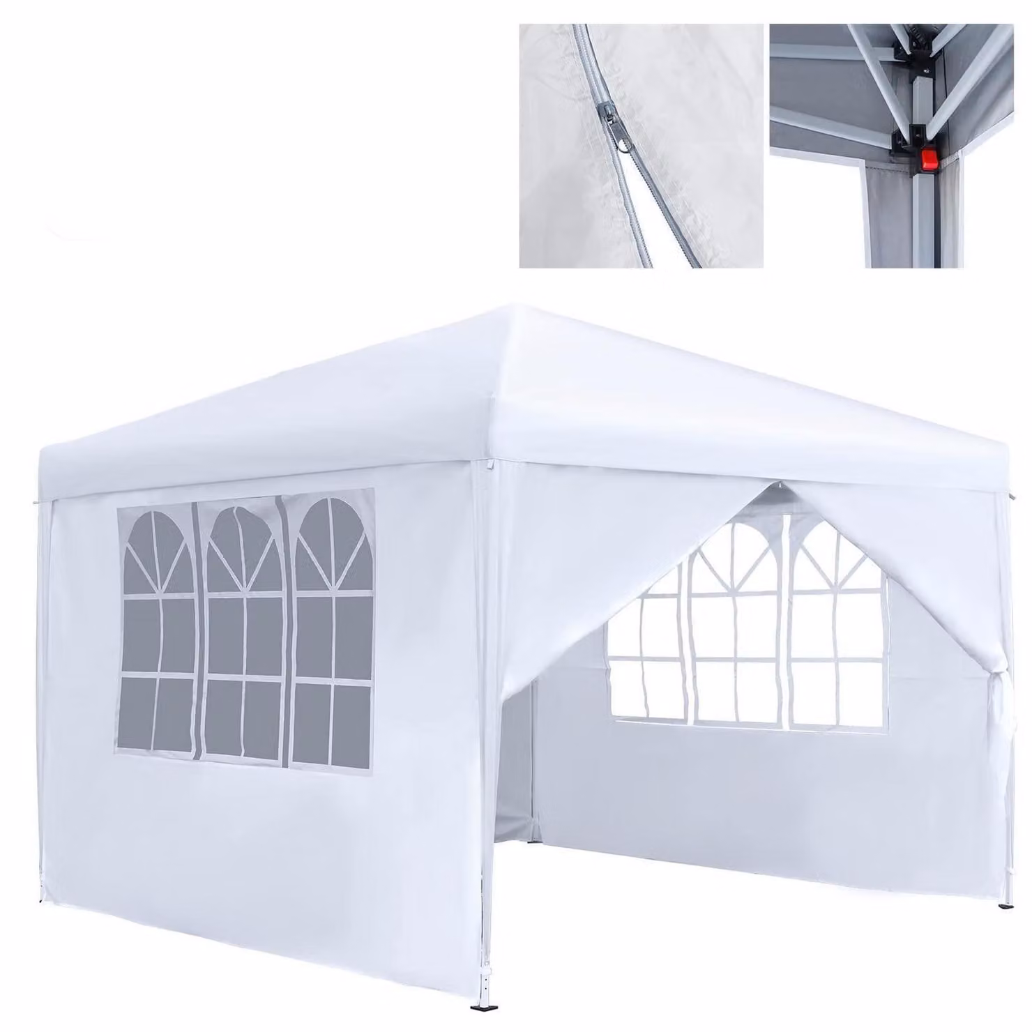 Padiglione impermeabile 3x3 metri, con 4 pannelli laterali e finestre, pieghevole, in tessuto Oxford, con protezione UV, colore bianco