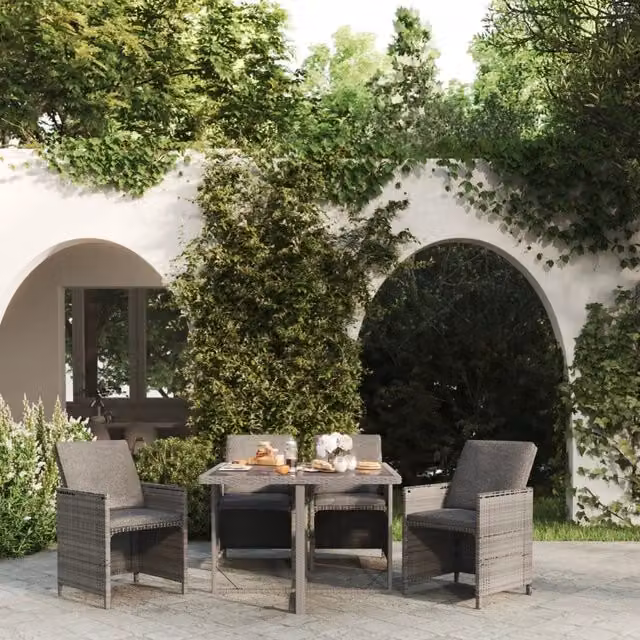 Set da Pranzo da Giardino 5 pz con Cuscini in Polyrattan Grigio 3095509