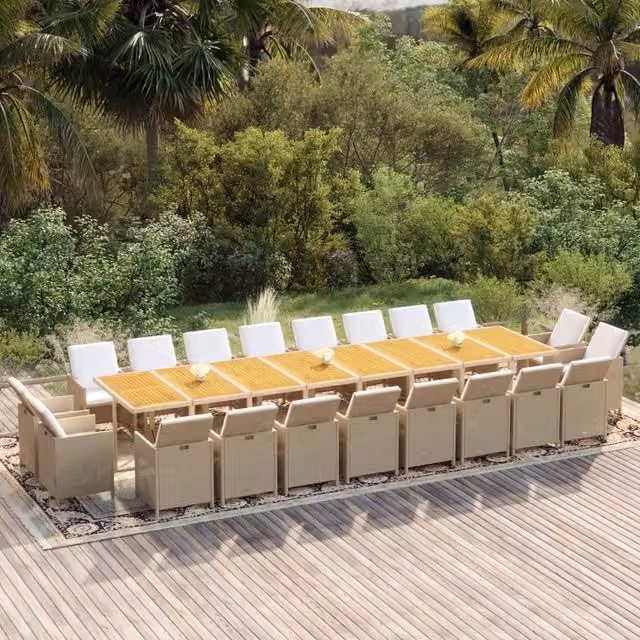 Set da pranzo da giardino vidaXL in legno di acacia e polyrattan con 21 pezzi e cuscini beige e bianchi – 1