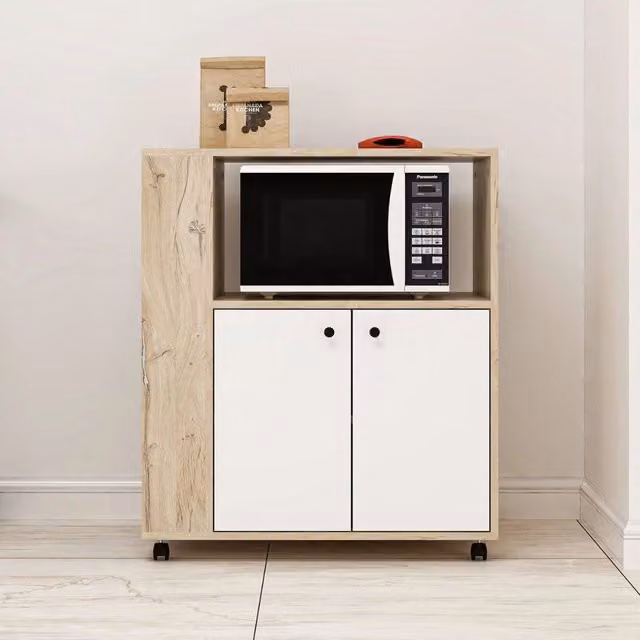 Mobile multiuso moderno Veriaffari in legno rovere e bianco con ante e ripiani, L: 82 cm, P: 45 cm, H: 95 cm