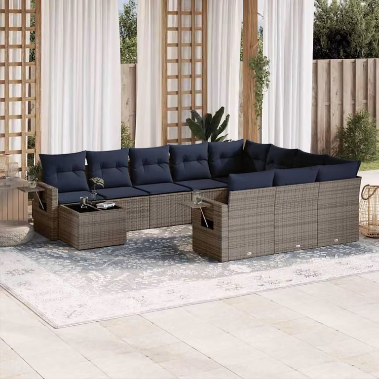 Maison Exclusive - Set da giardino 11 pezzi con cuscini, grigio, polyrattan