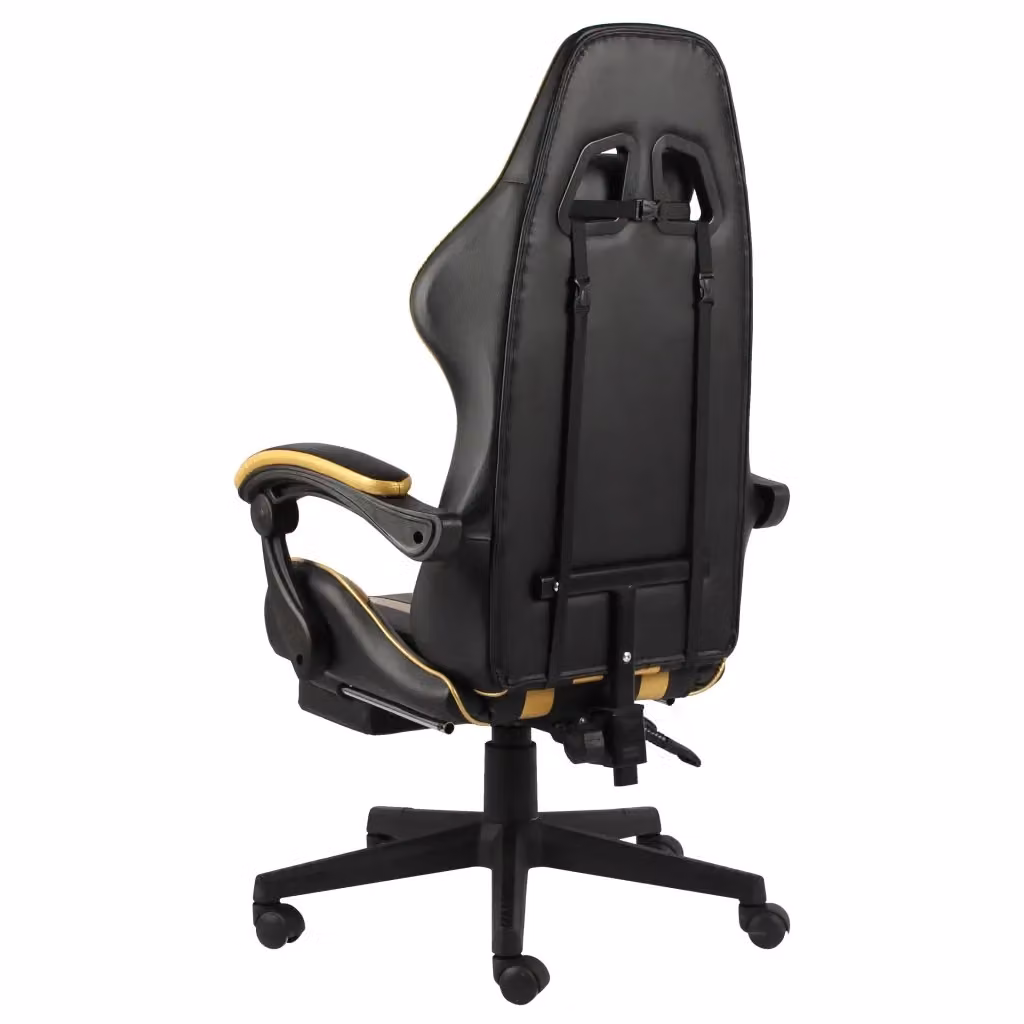 Sedia da Gaming vidaXL in Similpelle con Poggiapiedi, Colore Nero e Oro, con Supporto Cervicale e Ruote, Girevole a 360 Gradi – 2