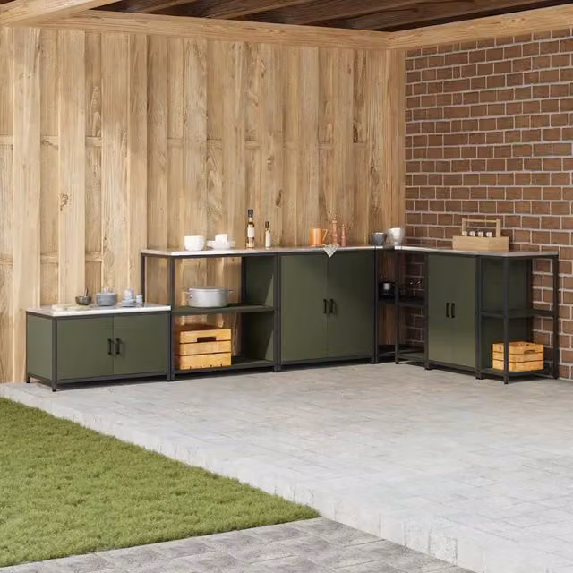 Unità di scaffali per cucina e giardino vidaXL HATTEM in metallo verde oliva L 90 cm, P 50 cm, H 92 cm
