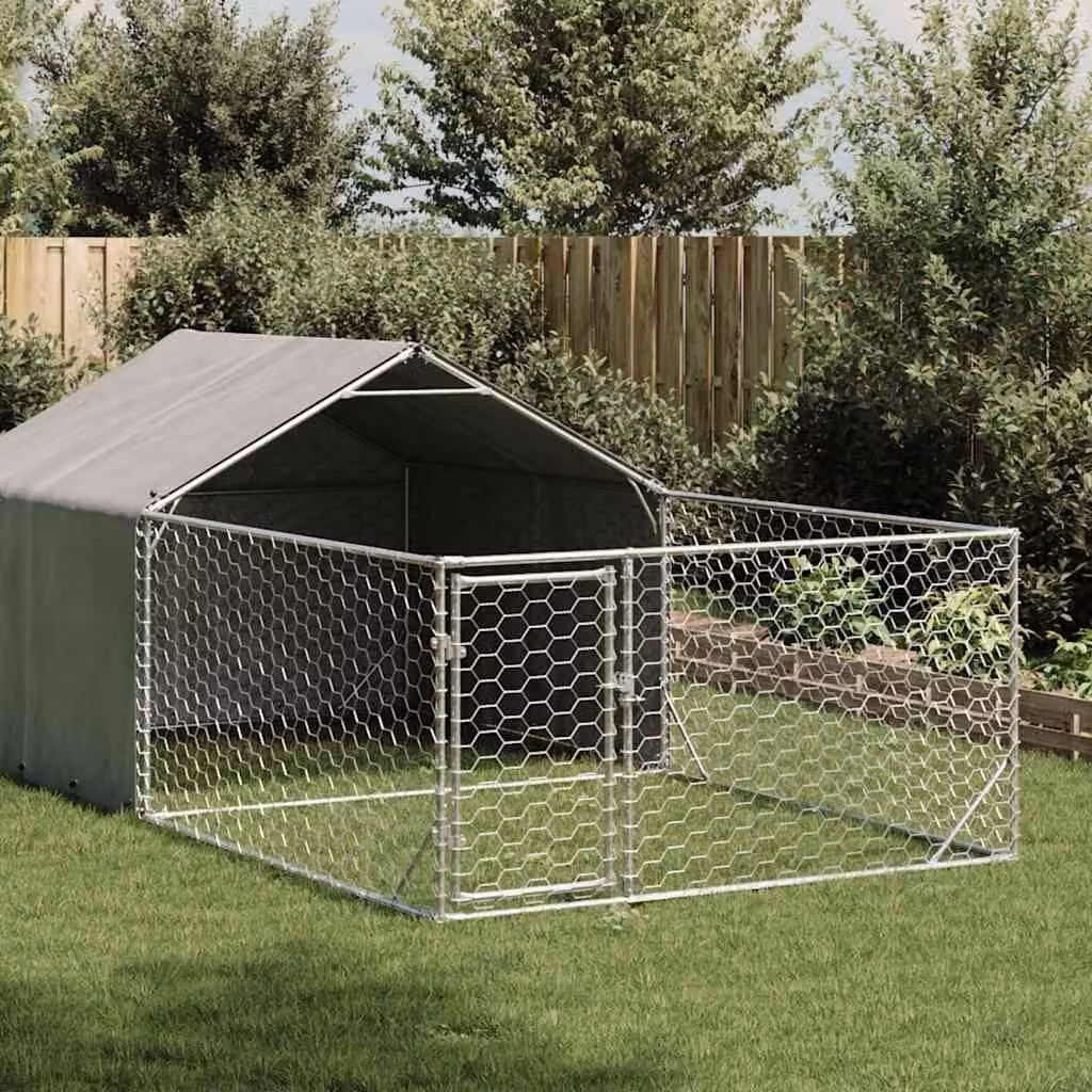 Cuccia per cani da esterno con recinto vidaXL in acciaio zincato grigio L: 7 m, P: 2 m, H: 1,5 m