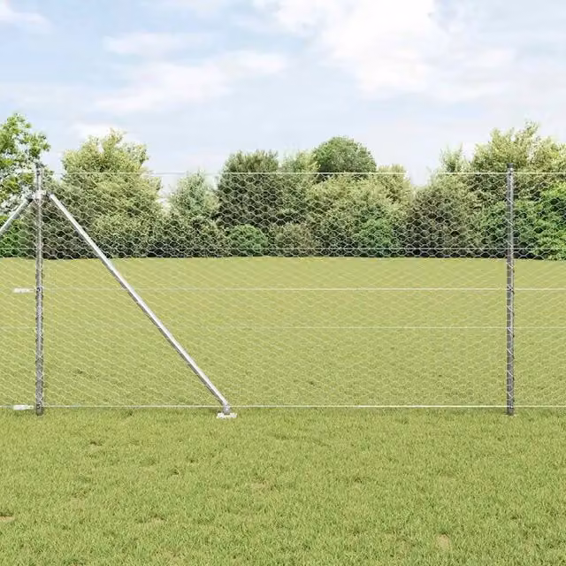 Recinzione esagonale con palo 50 x 1 m Acciaio zincato Argento 3353414