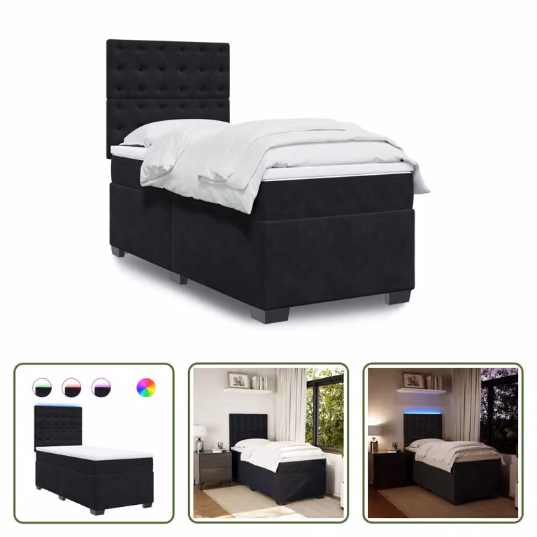 The Living Store Letto a molle con materasso nero 80x200 cm in velluto