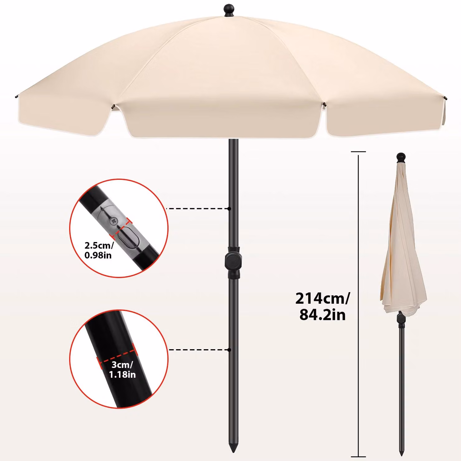 Gazebo da giardino, tenda con tetto regolabile, protezione UV, forma circolare, colore beige