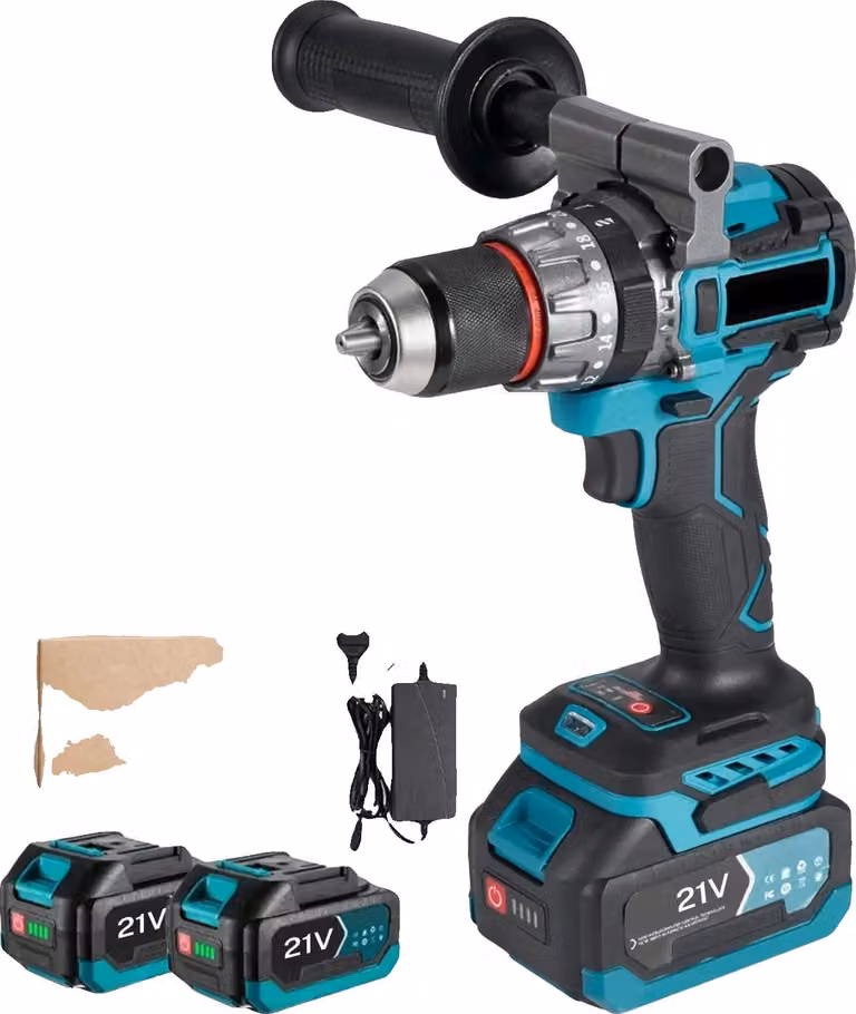 Trapano avvitatore a percussione, motore brushless, 20 livelli di coppia, 2 batterie, 1 caricabatterie