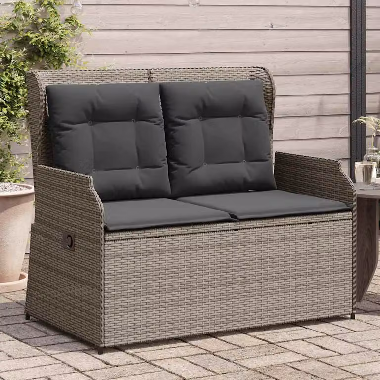 vidaXL Panca Reclinabile da Giardino in Polyrattan e Metallo Grigia con Cuscini in Tessuto