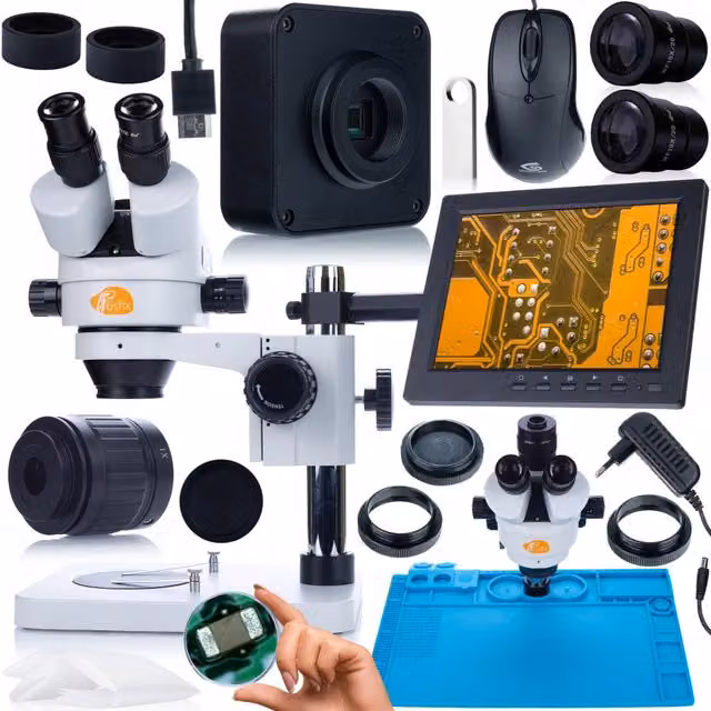 Set Microscopio Professionale Rosfix con Telecamera HDMI e Tappetino in Silicone, Bianco