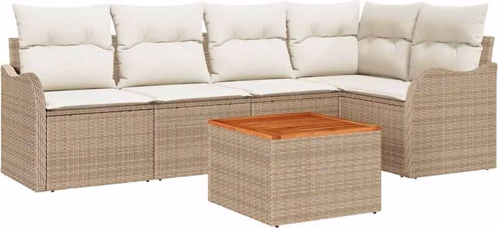 Set Divano da Giardino con cuscino 6 pcs Beige polyrattan