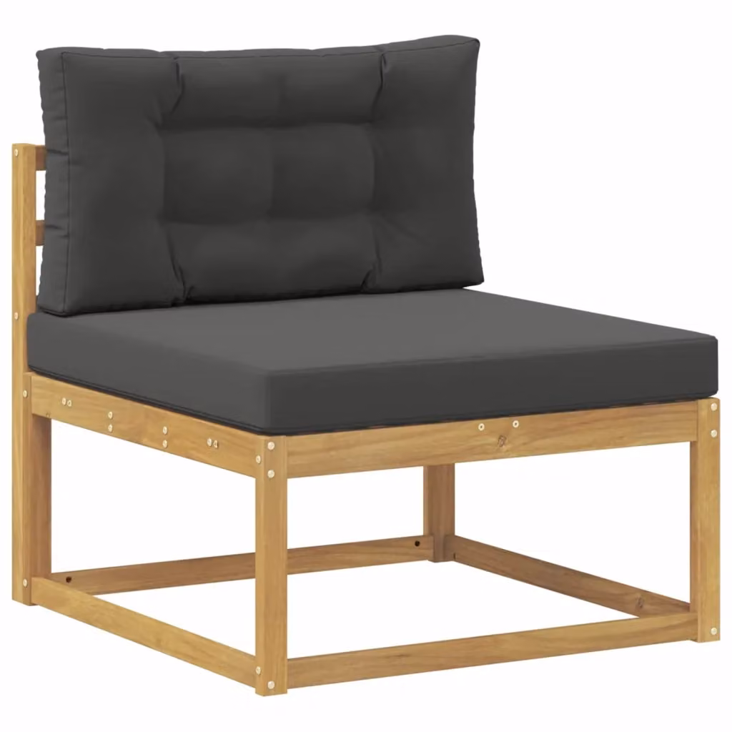 Set di divani da esterno a L vidaXL in legno di acacia con cuscini, Bianco, Antracite e Grigio – 2