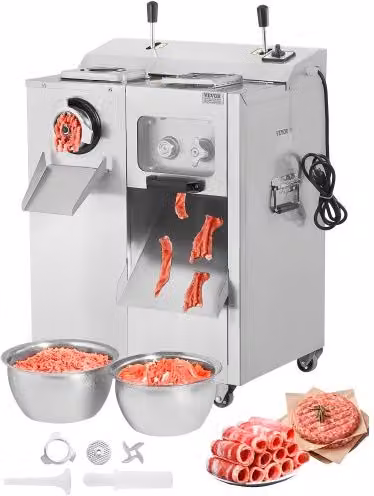 VEVOR Tritacarne Elettrico in Acciaio Inox Argento con Insaccatrice per Salsicce e Capacità di 6,35 kg/min