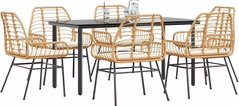 Maison Exclusive - Set Pranzo da Giardino 7pz con Cuscini Marrone Polyrattan Vetro