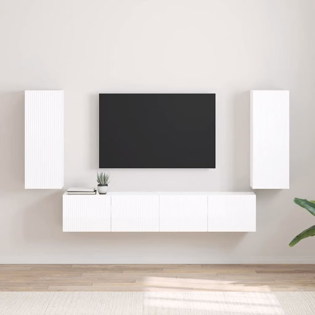 Set di 2 mobili TV da parete vidaXL in legno MDF bianco lucido, design moderno per il tuo soggiorno