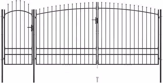 Cancello doppio per recinzione da giardino vidaXL Woerden con punta a lancia in acciaio, Nero, L: 5 m, H: 1,95 m