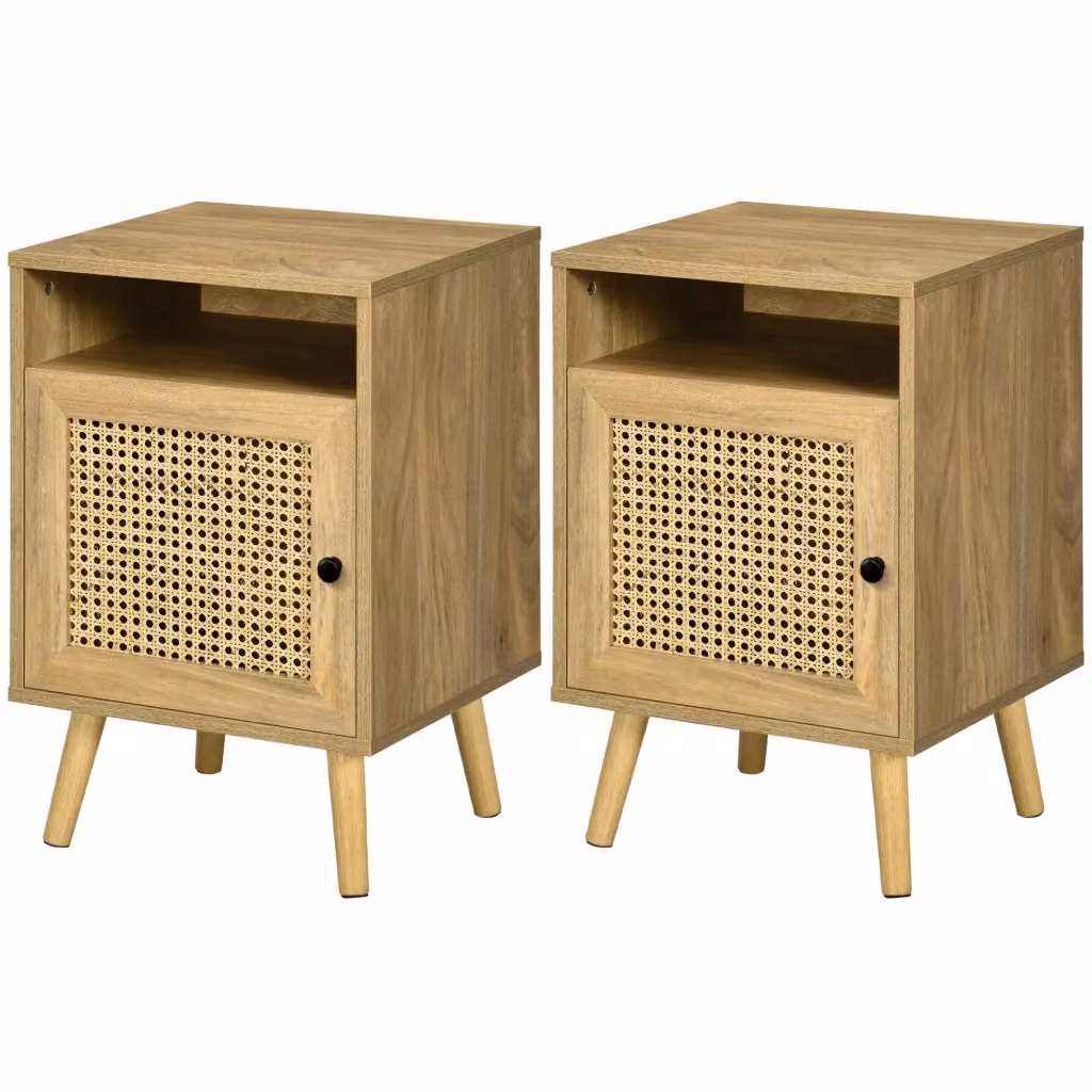 Comodino XYLO con anta in cannage e nicchia design vintage colore beige L/P/H: 39 x 35 x 60 cm – 2
