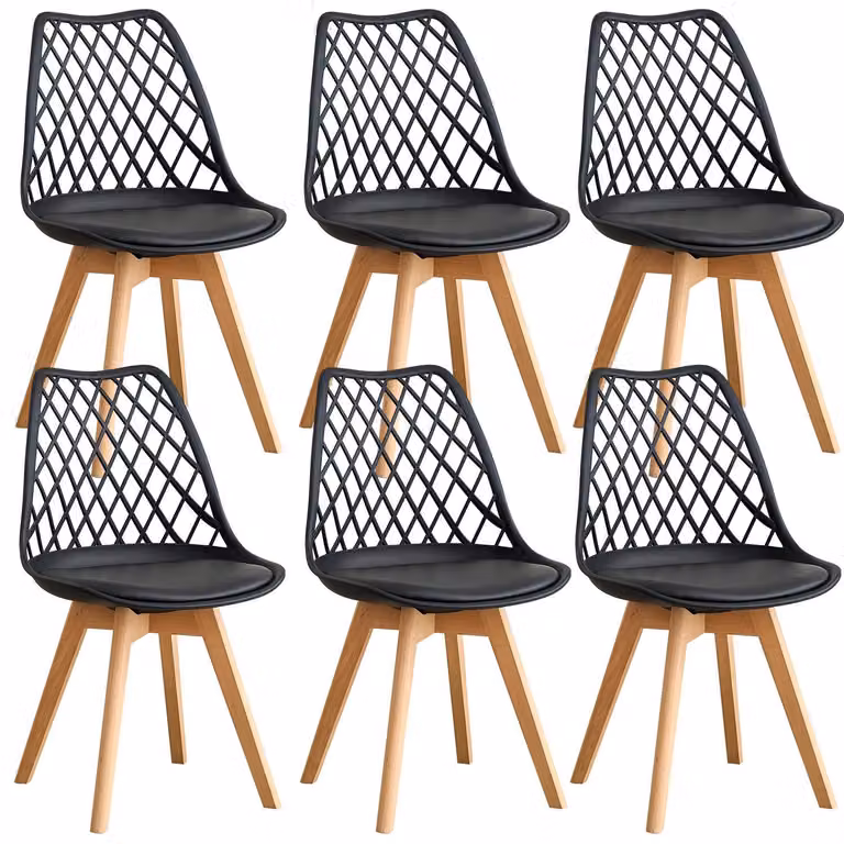 Sedie da pranzo - Set da 6 - Pelle finta - Seduta imbottita - Struttura in plastica - Senza braccioli - 82×55×48 cm - Nero