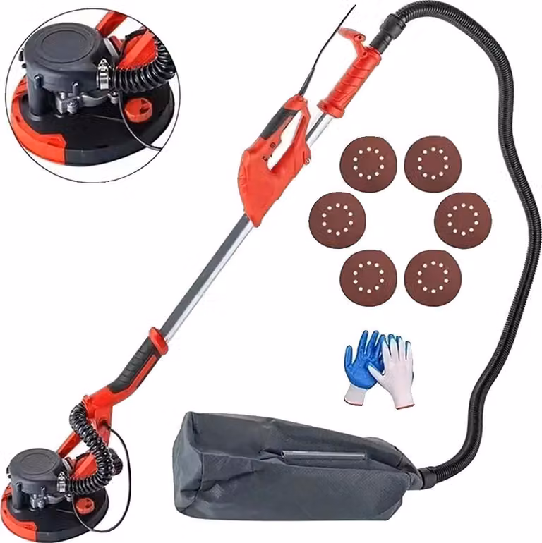 Levigatrice per cartongesso, potenza 750 W, lunghezza regolabile 1,40 m-1,90 m, 800-1750 giri/min, diametro del foglio abrasivo 22,5 cm, filettatura mandrino M14