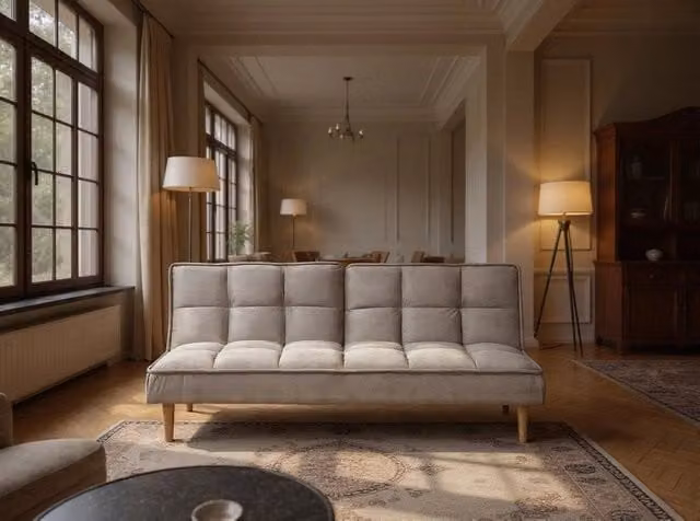 Divano letto Beliani grigio con funzione click-clack e poggiatesta regolabile in tessuto – 1