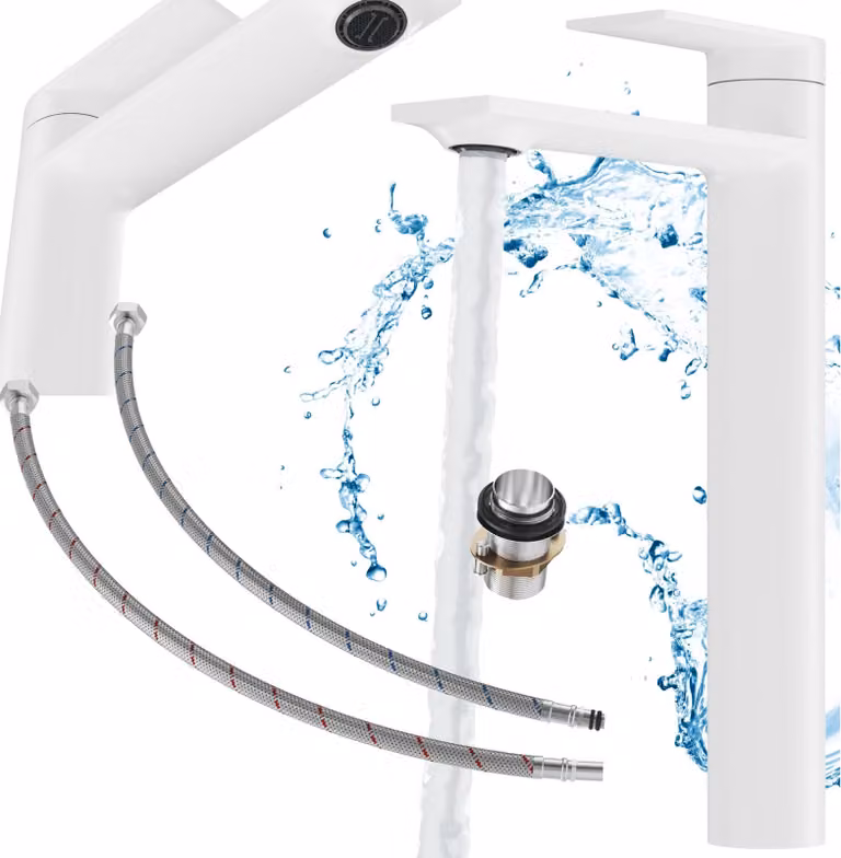 Granitan - Miscelatore lavabo - Rubinetto bagno altezza 29,6 cm - Rubinetto bianco - ottone - CABO