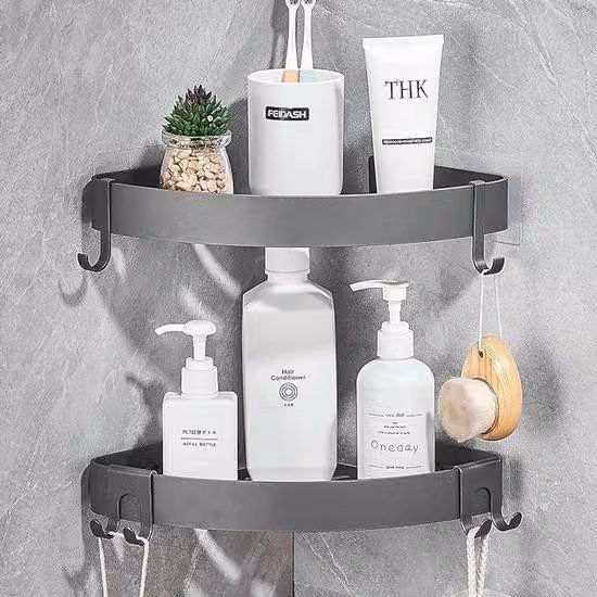 Set di 2 organizer da bagno in alluminio, con fori di drenaggio, per montaggio su pannello o a vite