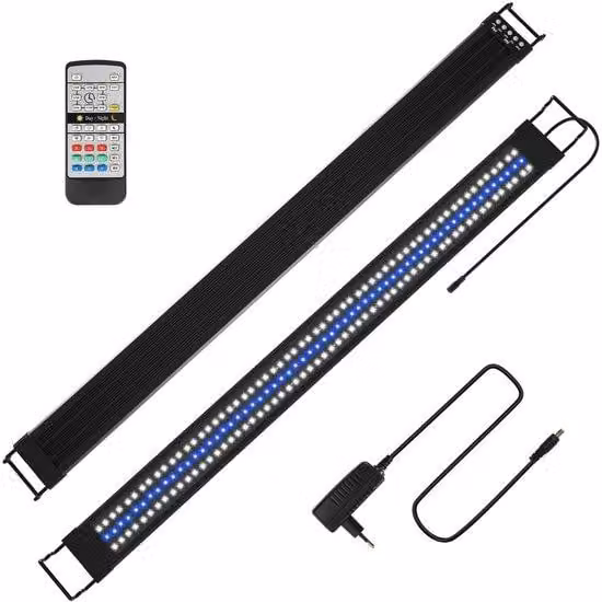 Illuminazione a LED per acquari, 45W - Lunghezza 117,5 cm - Possibilità di cambiare colore tramite telecomando - Dimmerabile - Grado di protezione IP44 - Funzione timer, funzione alba e tramonto