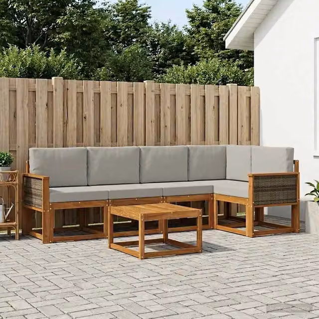 Set di divani da esterno 6 pz Naturale e Grigio Chiaro 3385227
