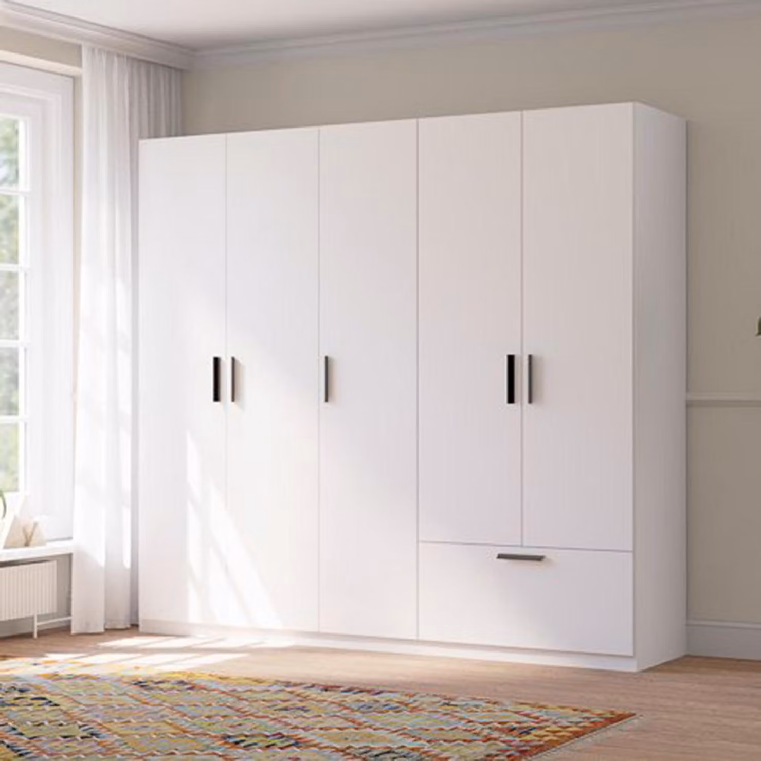 Liba - Guardaroba Grande, 225x210h cm Bianco, 3 Ripiani