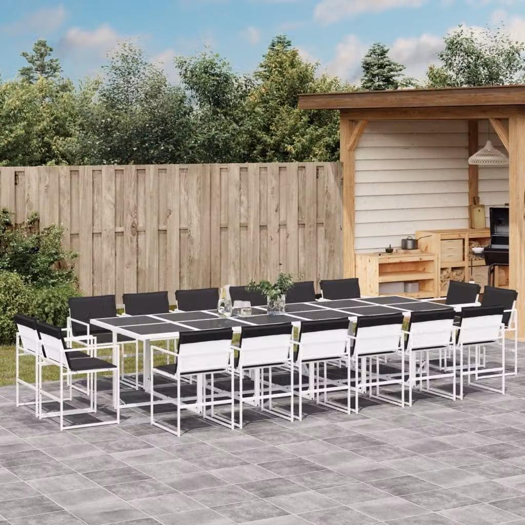 Set da Pranzo da Giardino vidaXL 17 pz in Acciaio Verniciato a Polvere e Vetro Bianco e Antracite – 1