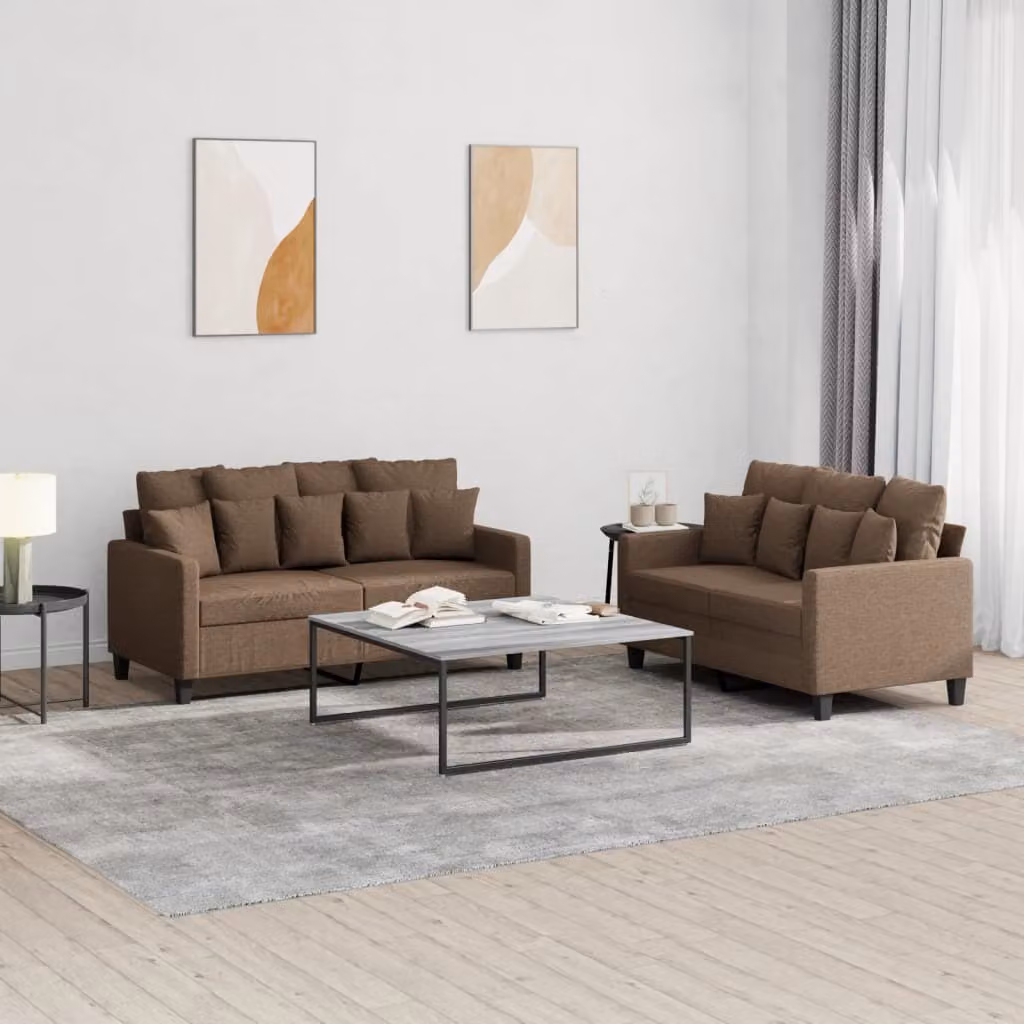 Maison Exclusive - Set divano a 2 posti con cuscini in tessuto marrone