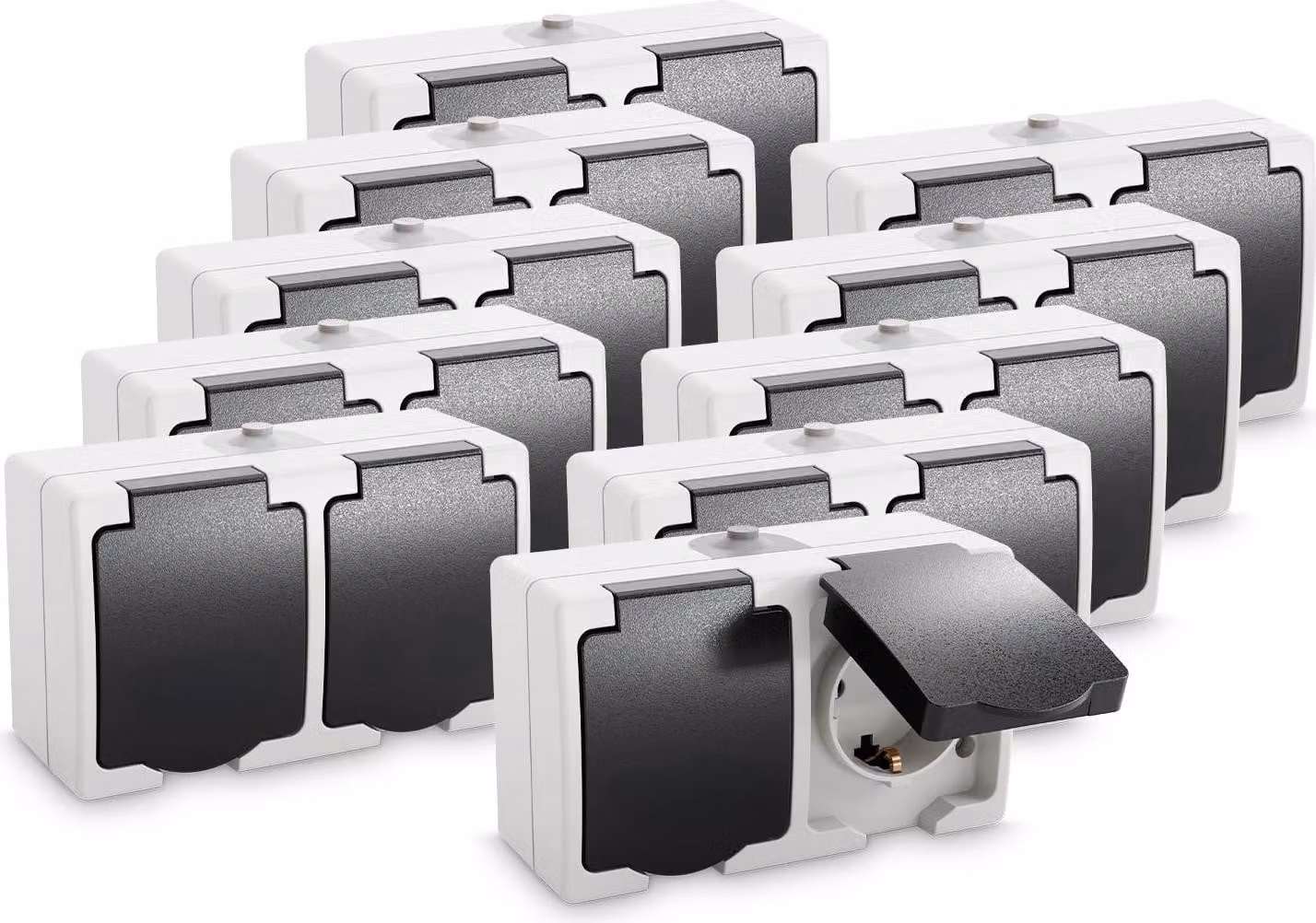 ABSINA Presa a muro con contatto di terra per locali umidi - 10x Presa a muro a 2 vie con contatto di terra IP44, 250V, 16A, 2 poli